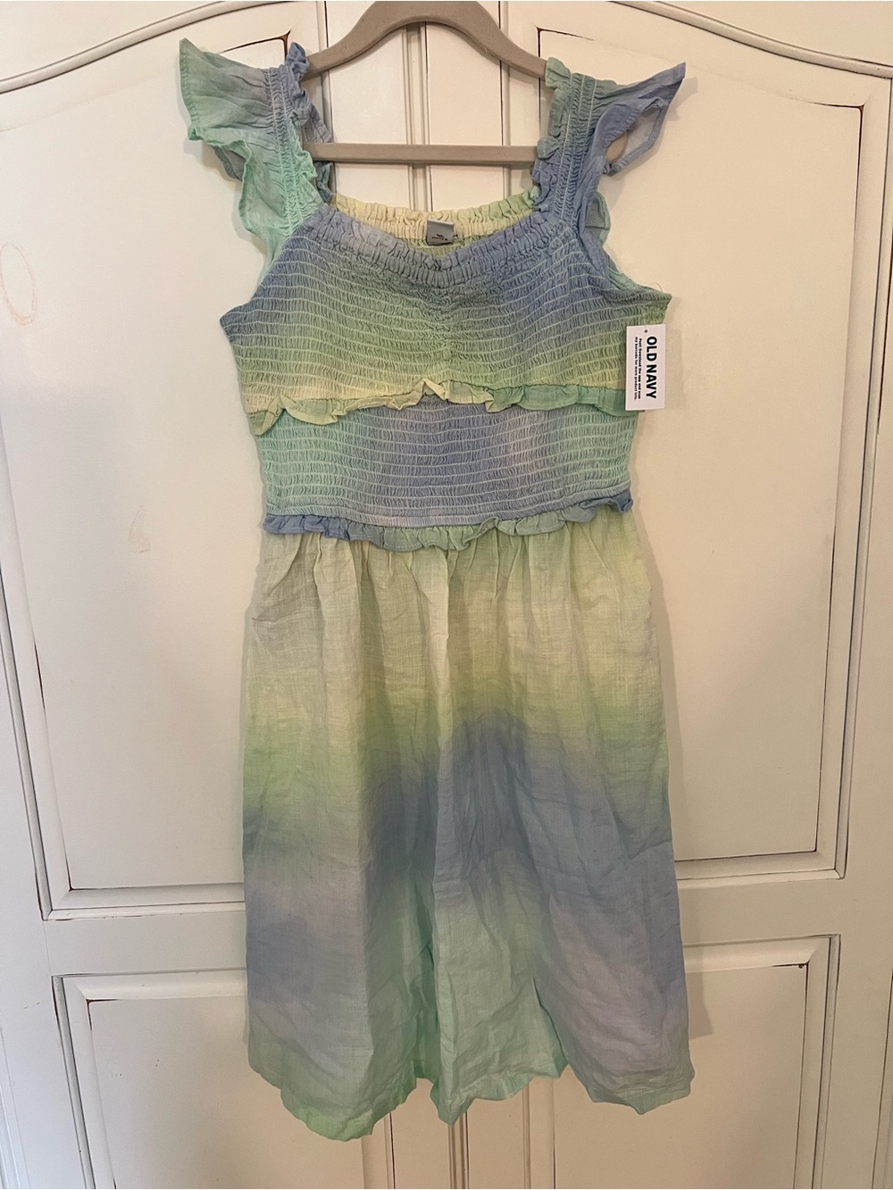 Old Navy Blue & Green Tie-Dye Smocked Sundress with Ruffle Straps